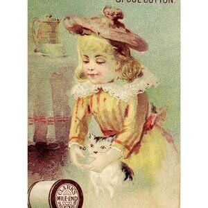 1880's Victorian Trade Card Donaldson Brothers Clark's Cotton Thread Girl Cat-T1